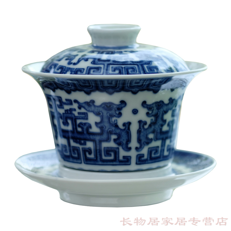 Hand made blue and white dragon grain only three tureen offered home - cooked ju long up system, jingdezhen ceramic retro blue and white porcelain tea set
