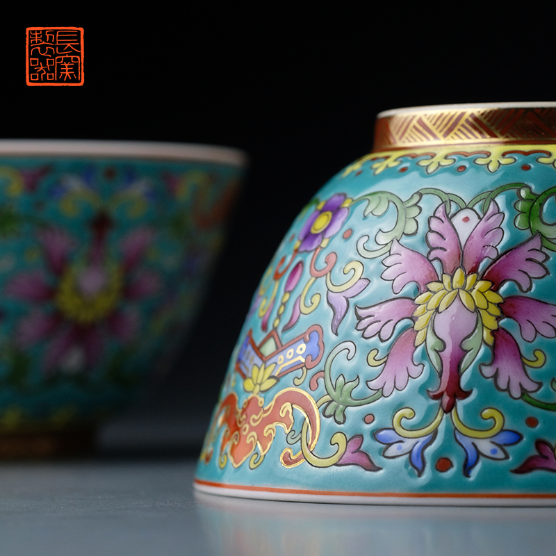 Offered home - cooked in hand - made bat around branch lines colored enamel view of lotus. The sample tea cup of jingdezhen ceramic masters cup by hand