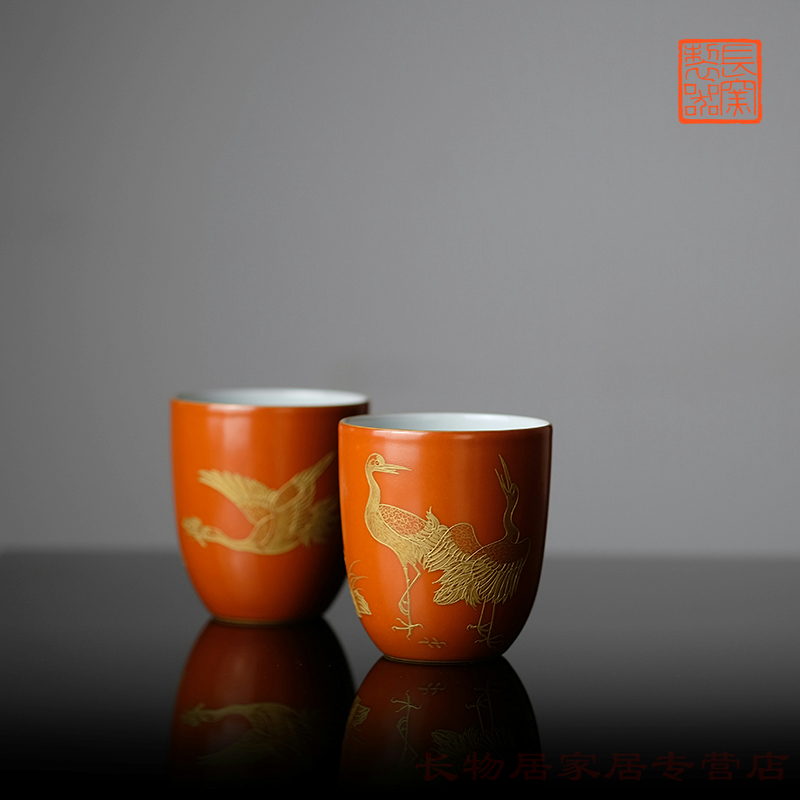 Making those offered home - cooked long up in coral red heap gold series tea sets jingdezhen ceramic tea Chinese style Chinese tea cups