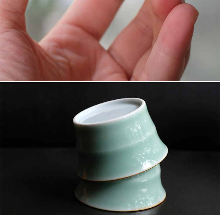 Offered home - cooked pea green glaze in short the bell cup lie fa cup water chestnut cup bowl of jingdezhen ceramic tea set sample tea cup