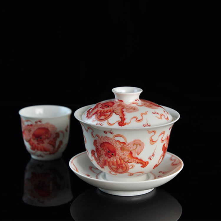 Offered home - cooked alum in red lion Pacific three less tureen only a single large jingdezhen ceramic tea set manually make tea bowl