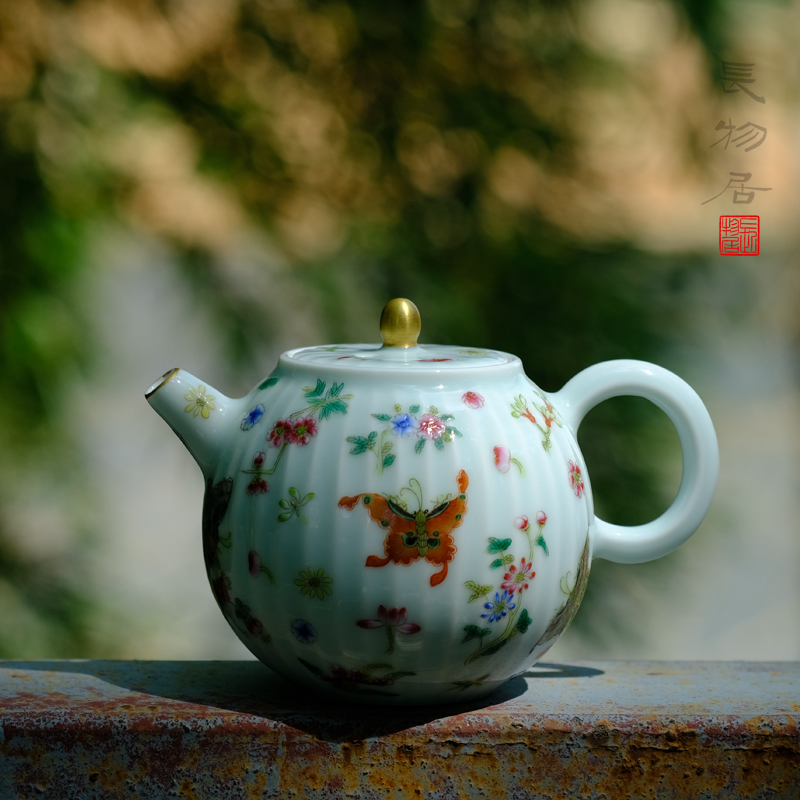 Offered home - cooked ju long up system implement green glaze enamel paint butterfly jingdezhen hand - made ceramic CiHu the teapot