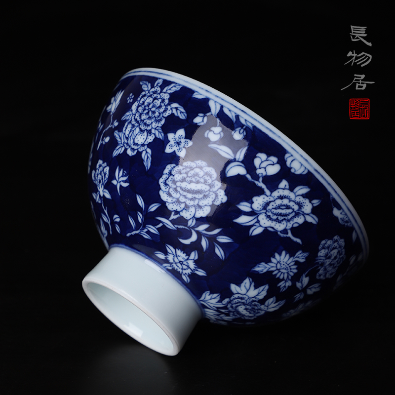 Offered home - cooked ju long up controller blue to white flowers footed bowl of jingdezhen ceramic bowl by hand