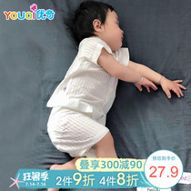Baby short sleeve suit Baby summer dress thin cotton pajamas half sleeve one-year-old child ice silk split clothes summer