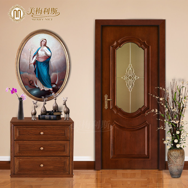 Melmeris Europe - style wooden door solid wooden door pure white red oak water and willowwalnut large button line Y83