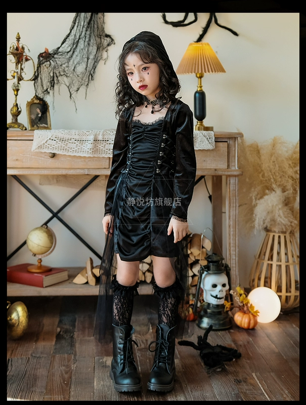 Halloween trẻ em Gothic đậm phù thủy váy bé gái quỷ nhỏ cos trang phục phù thủy trang phục sân khấu