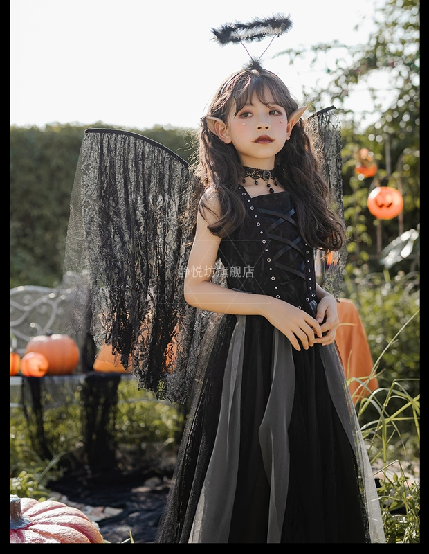 Trẻ em Halloween Thiên Thần Bóng Tối Ma Cà Rồng Trang Phục Hóa Trang Quốc Đen Quỷ Hiệu Suất Đầm gg halloween 2022