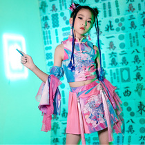 Childrens National Tide Catwalk Tide Clothes Girls Childrens Dance Stage Costumes Suits Chinese Style Trumpet Sleeve Costumes
