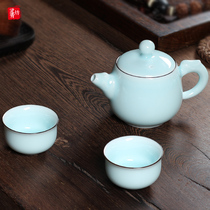Longquan Celadon one pot two cups Two cups Kung Fu tea teapot set Ceramic quick cup household gifts