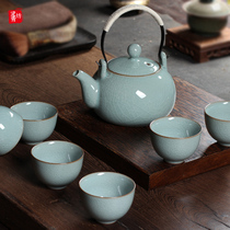 Longquan Celadon large capacity tea pot beam pot Kung Fu tea set Ceramic large cold water pot household ice crack