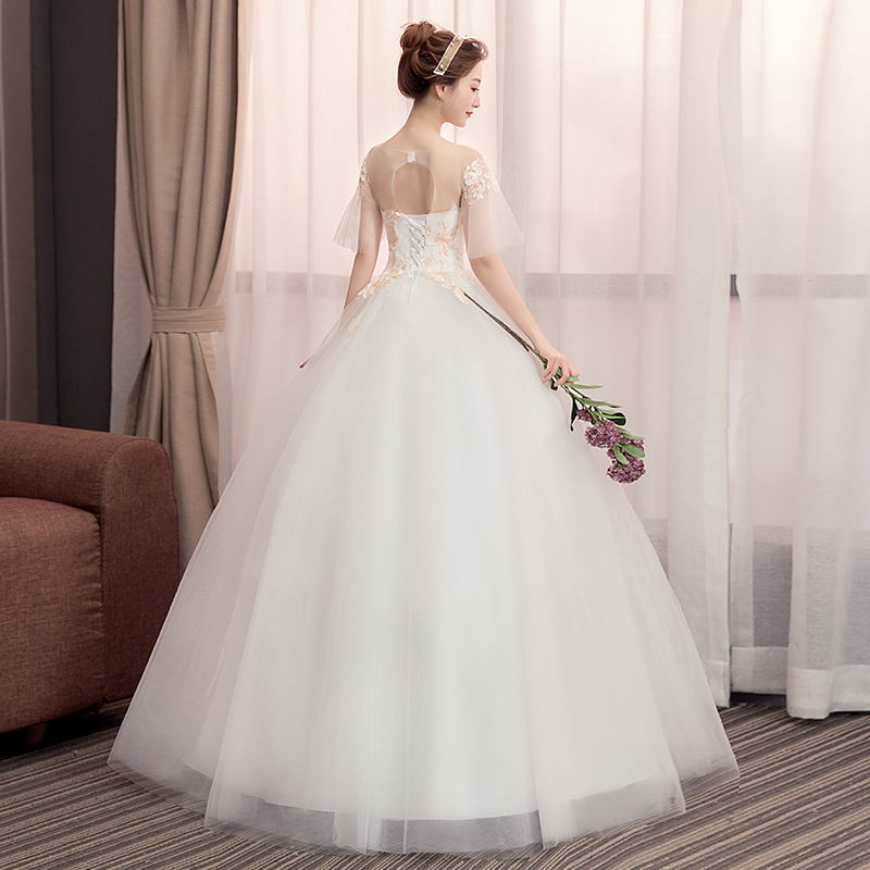 Wedding 2019 mới rượu sâm banh sáng từ vai sừng tay áo kéo dài đuôi đám cưới cho thấy giấc mơ mỏng váy cưới ánh sáng