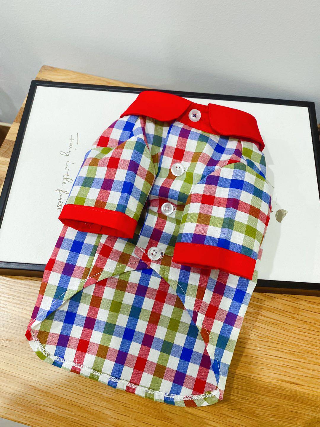 Original handmade custom pet clothes dog cat Japanese plaid shirt Teddy Pomeranian Schnauzer
