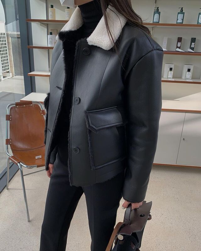 Black Fur Integrated Coat for Women, Thick Leather Jacket, Faux Rabbit Fur, Haining Short Style, Winter Fur, Plus Size, Very Popular