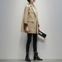 2022 autumn clothing new Korean version card with its color collection waist display slim asymmetrical small sub medium long windcoat jacket female tide