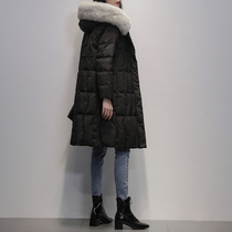 Fox fur large woolen collar down jacket for womens medium length 2021 Winter new Korean version black Lianhood Conspiculy Thickened Jacket