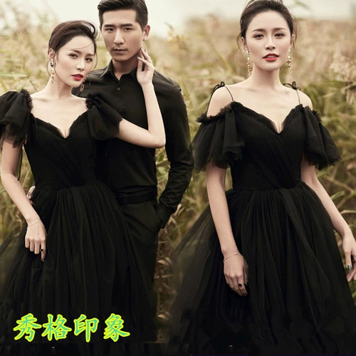 Черное свадебное платье, реквизит для фотографии, открытые плечи, 2020