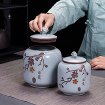 Ceramic tea cans large and small number Ru kiln sealed cans wake up tea cans home Puer black tea green tea packaging storage tank