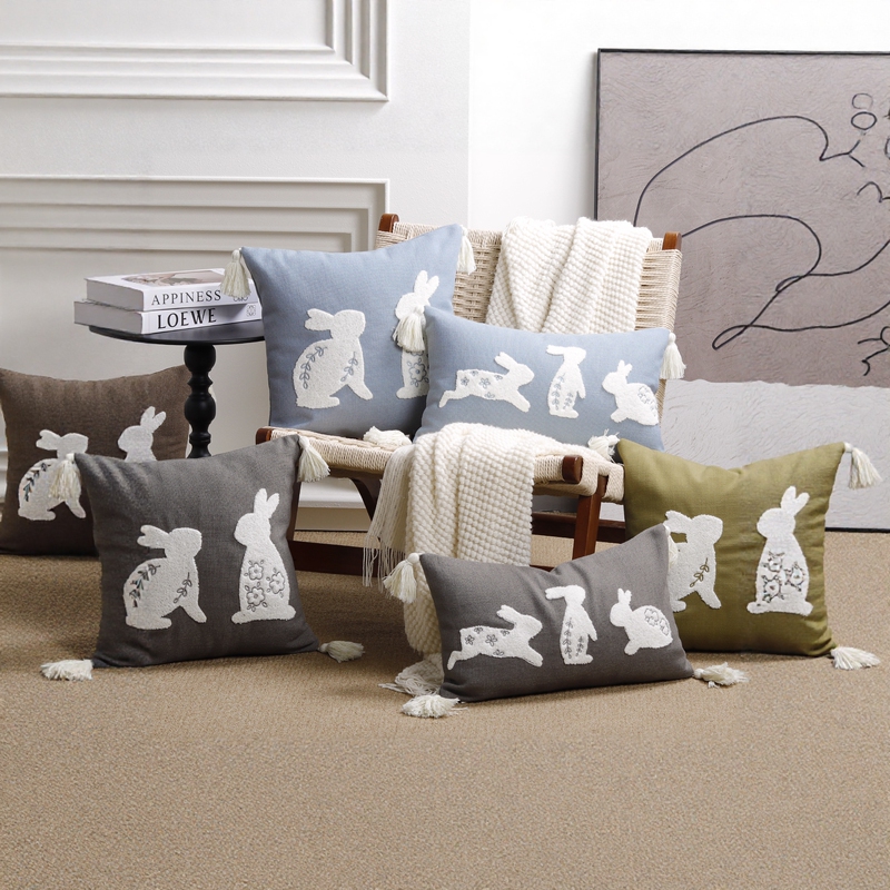 Easter Bunny Towel Embroidery Cushion Cover Lifelike Cute Animal Cotton Linen Pillow Cover Easter Bunny Towel Embroidery Cushion Cover Lifelike Cute Animal Cotton Linen Pillow Cover