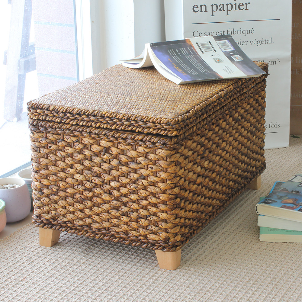 American sitting man handcrafted straw choreography rectangular storage Hye-changing stool for shoes can contain stool door hall plant sofa stool