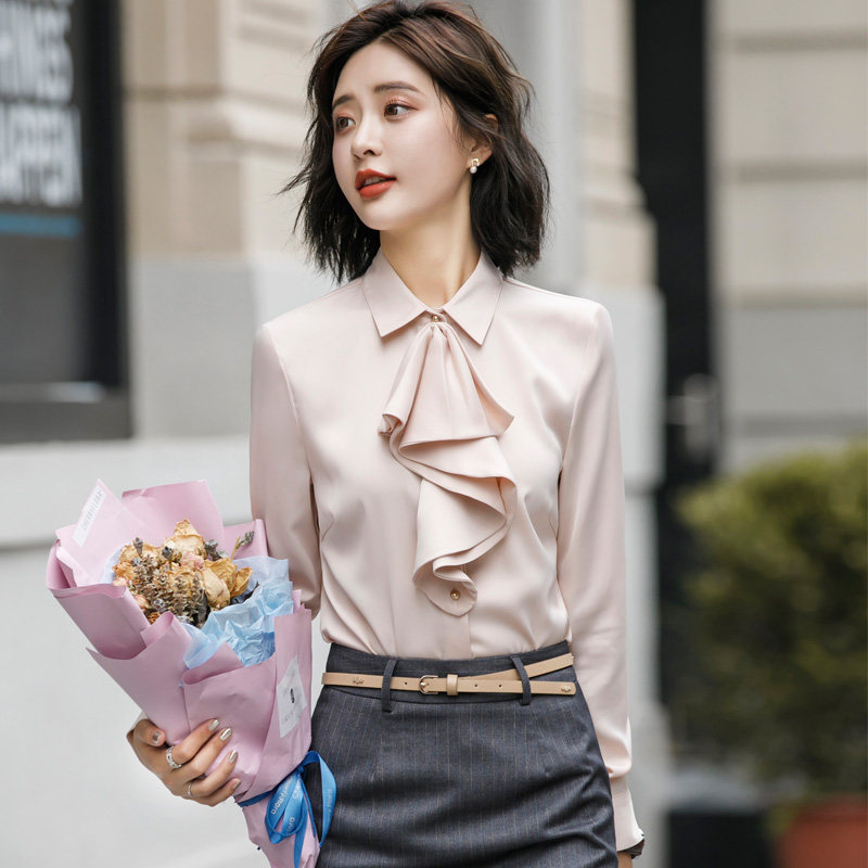 Professional suit blouse women long sleeves spring 2018 new autumn chiffon white shirt summer fashion temperament plus velvet jacket