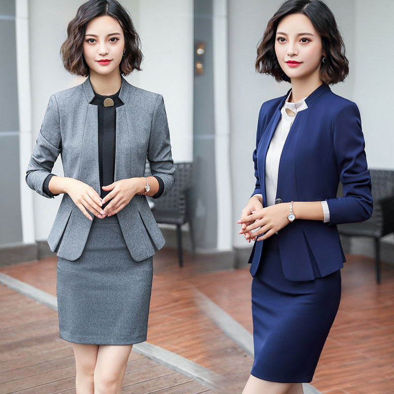 Autumn Winter Long Sleeve Career Two Style Suits West Suit Korean Version Fashion Hotel Front Desk Jewelry Sales Working Uniform Lady