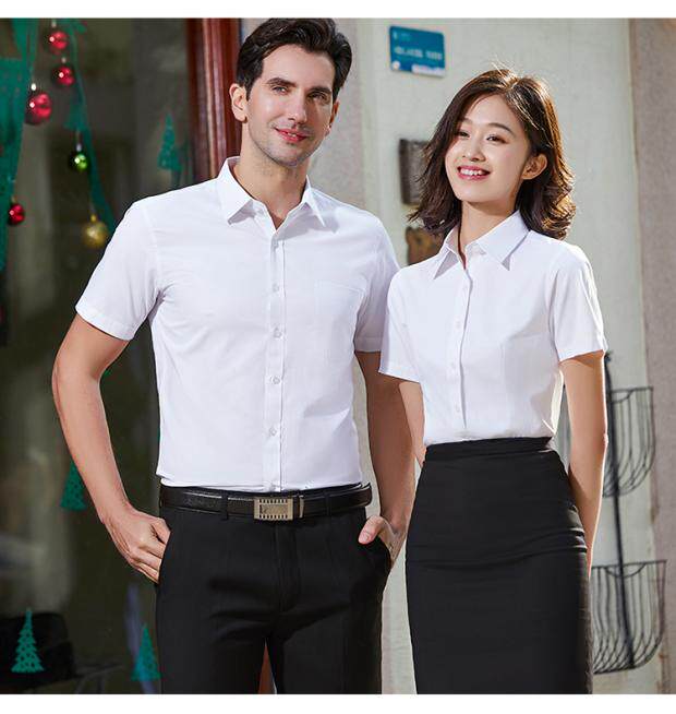 Summer men and women Identical Short Sleeve White Shirt Business White Collar Positive Dress Teacher Clothing Sales Tooling Interview Embroidered LOGO