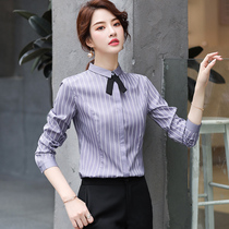 Professional wear shirt Women autumn and winter long sleeve stripes fashion temperament interview dress slim commuter shirt overalls