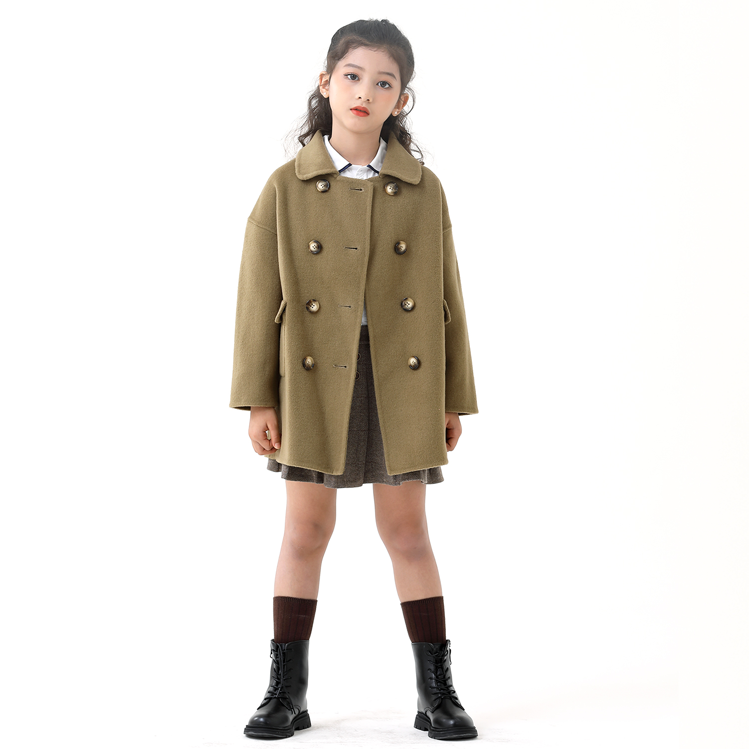 Child Bifacial Cashmere Coat 21 New Winter Thickening Medium Long Version Girl Baby Handmade Wool'S Big Coat