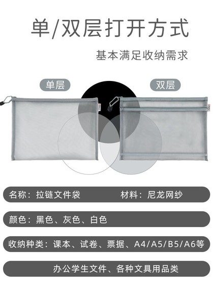 日系A4透明网格A5拉链文件袋资料袋学生考试用笔袋文具手提收纳袋