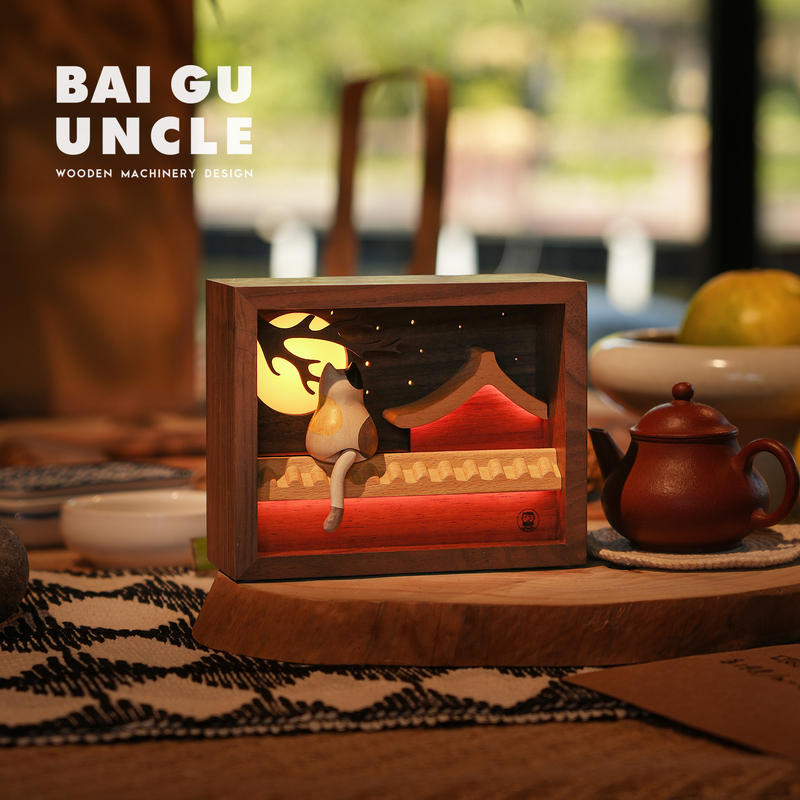 Uncle Bai Gu (Little Cat Looking at the Moon) Healing Holiday Birthday Gift Cat Desktop Ornament Study Room Home Decoration