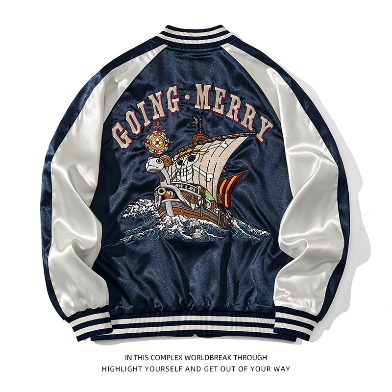 One Piece Anime Cartoon Heavy Industry Embroidered Jacket Men's Contrast Color Personalized Youth Skeleton Huangxu Baseball Uniform