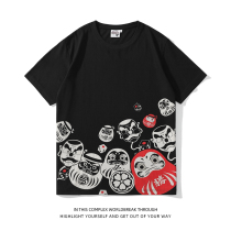 Japanese Harajuku Tide Brand Mens Short Sleeve Yin and Yang Master Dharma Egg Print T-shirt Hand Tour Student Youth Cotton SSR