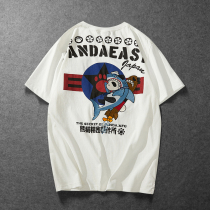 Panda group PANDAEAST tide card cartoon embroidery T-shirt male and female creative short sleeve shark bomb half sleeve