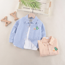 Boys striped shirt 2021 Spring and Autumn new childrens dinosaur shirt baby baby cotton foreign style long sleeve top