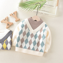 Boys autumn winter sweater 2021 new baby girl baby fake two foreign children Korean pullover sweater