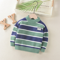 2021 spring autumn baby sweater boy Korean striped sweater children Foreign color pullover knitwear autumn winter coat