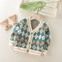 Boys retro style Korean knitted sweater baby girl baby coat childrens autumn foreign cardigan coat
