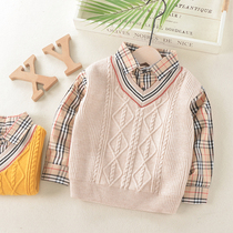 Boys Knitted Sweater 2021 Spring and Autumn New Childrens Wear Two Shirt Collar Korean Baby Sweater