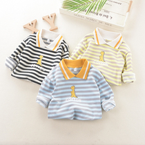 2021 spring dress boys lapel collar clothes Korean version of childrens baby polo shirt children Foreign Air long sleeve T-shirt coat tide