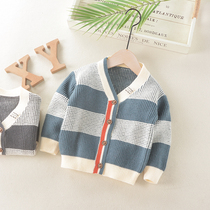 Boys sweater cardigan coat 2021 new spring and autumn baby baby Korean Childrens striped sweater coat tide