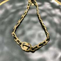 2020 new European genuine letter patchwork leather chain necklace female 12 23