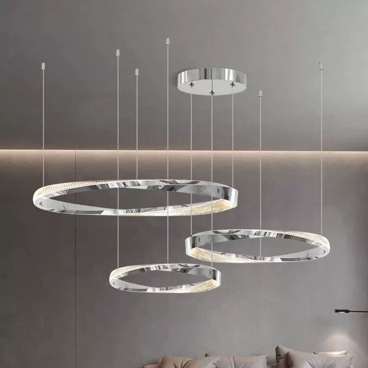Italian-Style Living Room Chandelier, Dining Room and Bedroom Main Light, Grand Open-Space Duplex Rotating Circle Full-Spectrum Smart Home