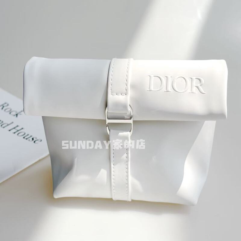 Dior White Leather Cosmetic Bag Small Storage Bag Cd Buckle 11.5*8*10cm