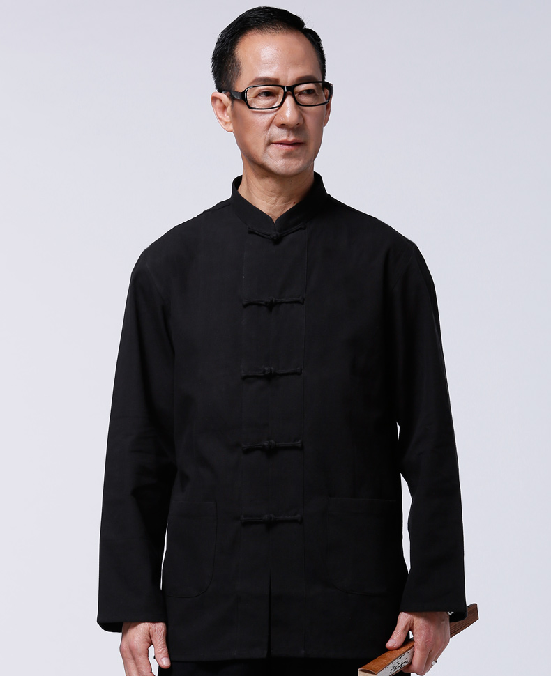 Spring Tang phù hợp với nam trung niên áo khoác thường Trung Quốc có thể giặt được màu rắn nam dài tay phù hợp với trang phục quốc gia quần áo nam