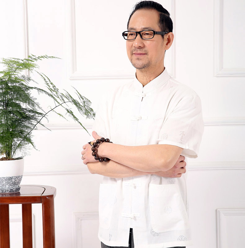 Trang phục thường niên trung niên thô vải mùa hè áo gió quốc gia trang phục nam quần áo nam Tang phù hợp với 2017 đồ bộ kiểu