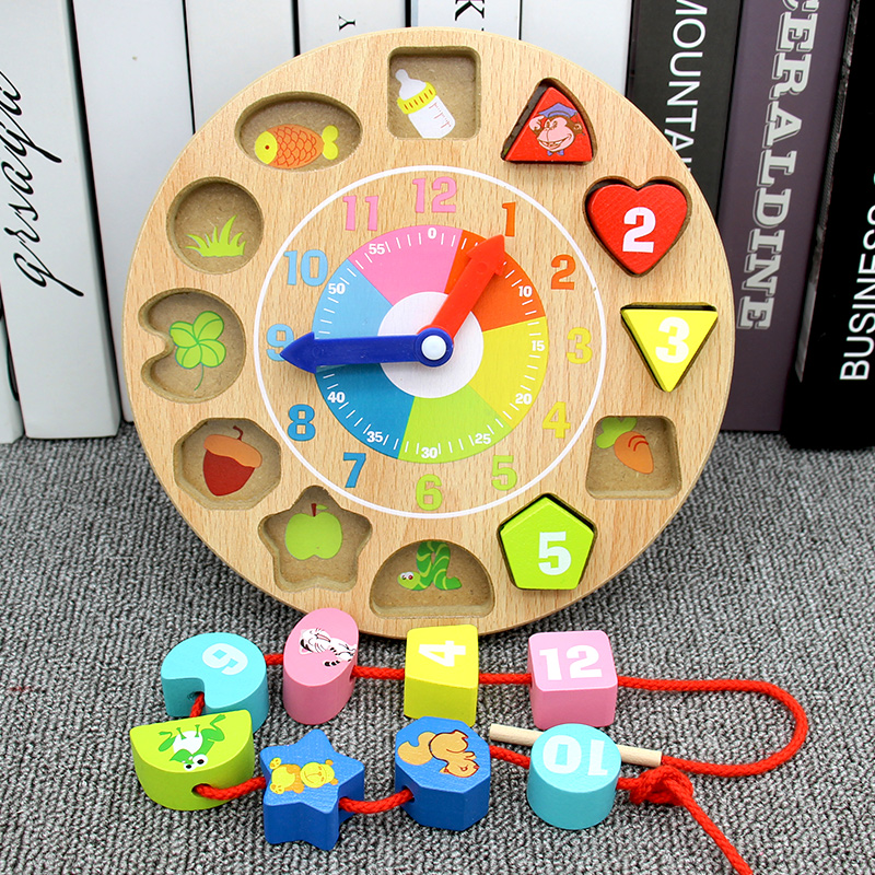Children's creative clock string bead threading Early teaching Puzzle Boy Women Baby Girl Wearing Rope Intelligence Toy 1-2-3