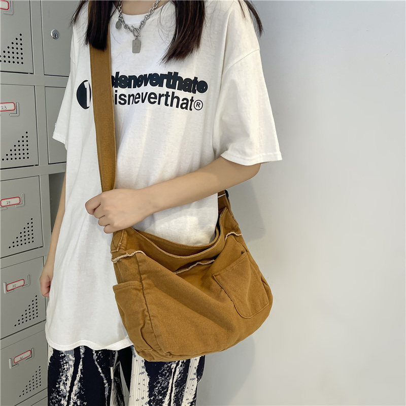 Lazy Breeze Thick Sail Bag Women Ins Han Wind Art Retro College Students Class Slant Satchel Bag Brief large capacity