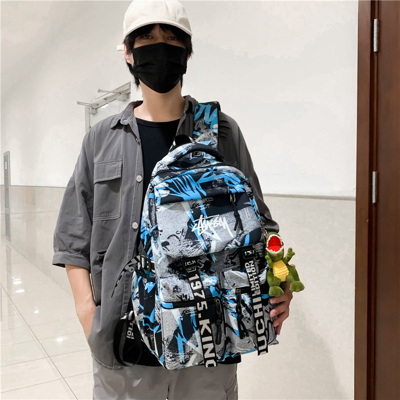 Fashion trend bookbag men in cool middle school students double shoulder bag female college students computer package