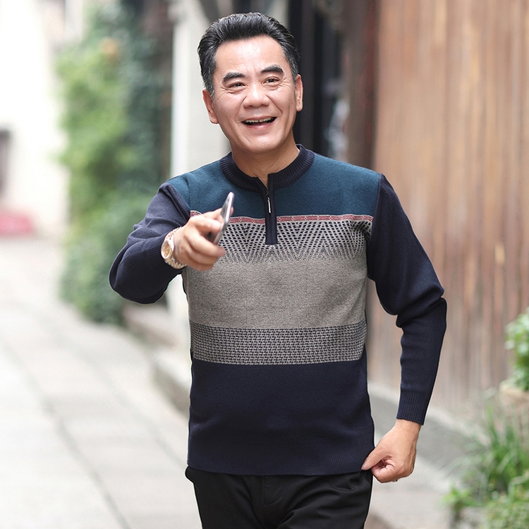 Áo len nam 40-50 tuổi Áo len nam trung niên mùa thu nam trung niên cộng với áo len dày nhung áo khoác nam 2021