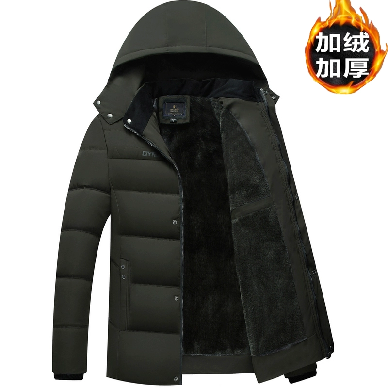 Áo khoác mùa đông cho ông nội áo khoác cộng với áo khoác nhung nam trung niên dày và áo khoác nam cotton